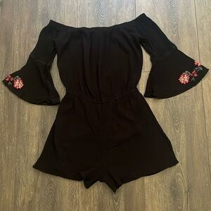 Women's LOVE FIRE Black Embroidered Romper Shorts